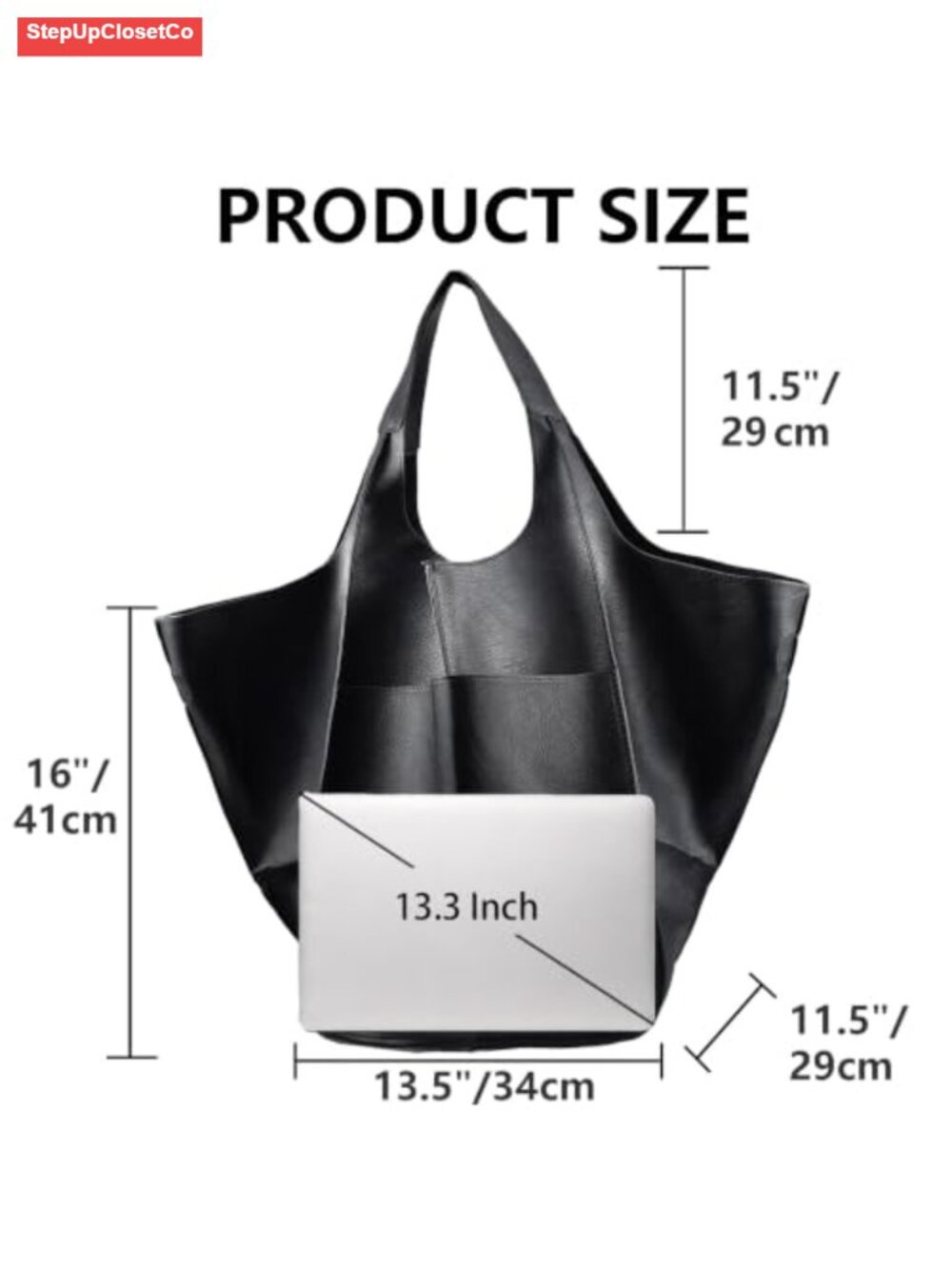 Oversized PU Leather Hobo Tote Bag Large Capacity Work Travel Shopping - Picture 5 of 6